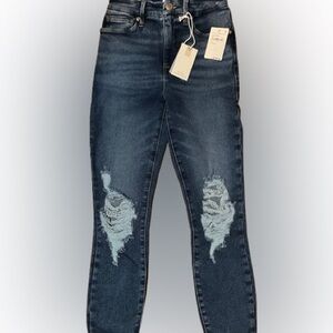 NWT Good American Hi Rise Skinny Distressed Denim Blue Jeans Size 24